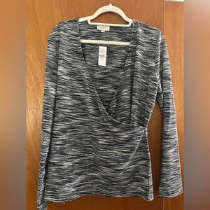 LOFT Black and Gray V-Neck Top - NWT